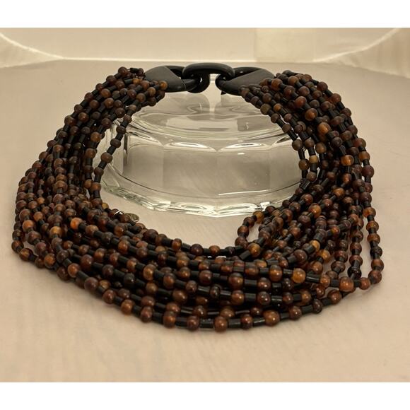 Vintage MONIES Gerda Lynggaard Horn Bead 18 Strand Necklace w/signature ID Tag - Picture 1 of 8